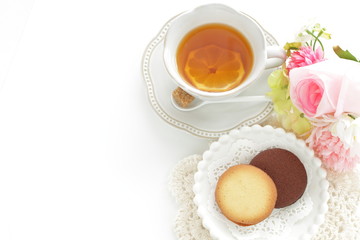 Vanilla and chocolate cookie on dish