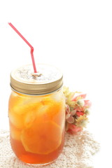 Lemon and iced tea in Jar with copy space