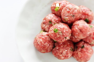 Homemade Chinese pork mea ball on dish for hot pot cooking image
