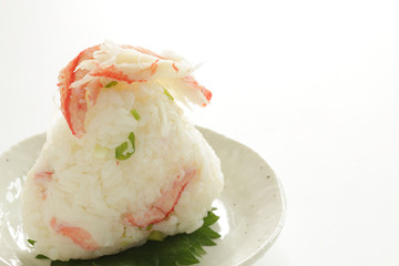 Japanese food, steamed crabs meat rice ball