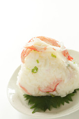Japanese food, steamed crabs meat rice ball