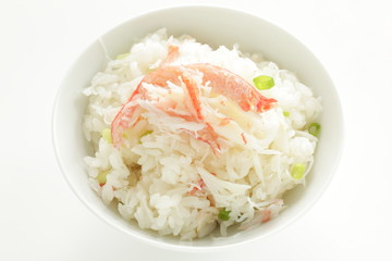 Japanese food, steamed crabs meat on rice