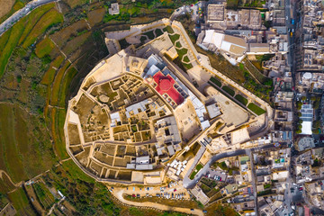 Fototapeta premium Aerial view of Citadel in Victoria city - capital of Gozo island. Malta 