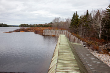 small dam on a lake