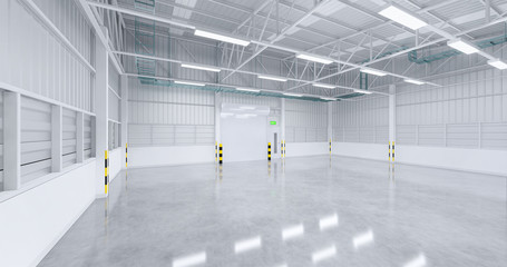 Roller door or roller shutter inside factory, warehouse or industrial building. Modern interior...