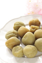 Japanese food, Ume plum on dish with copy space