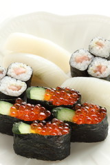Japanese food, assorted Ikura raw roe sushi 