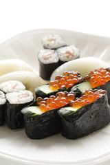 Japanese food, assorted Ikura raw roe sushi 