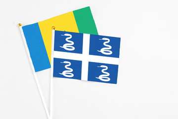 Martinique and Saint Vincent And The Grenadines stick flags on white background. High quality...