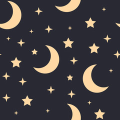 Obraz na płótnie Canvas Moon and stars seamless pattern. Sky texture background. Star and moons.