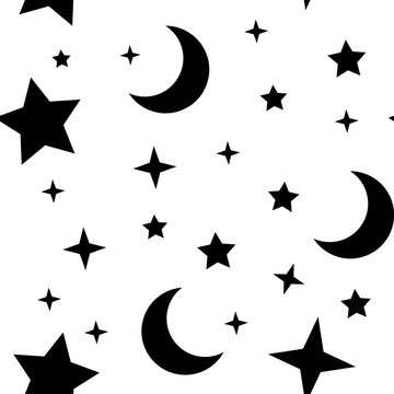 Moon and stars seamless pattern. Sky texture background. Star and moons.