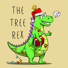 funny t rex new year tree cartoon graphic design