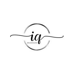 IQ Initial handwriting logo with circle template vector.