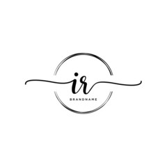 IR Initial handwriting logo with circle template vector.