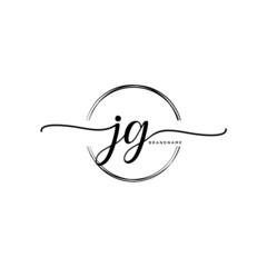 JG Initial handwriting logo with circle template vector.