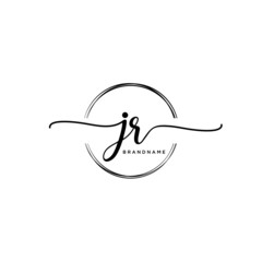 JR Initial handwriting logo with circle template vector.