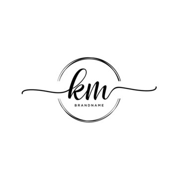 KM Initial handwriting logo with circle template vector.