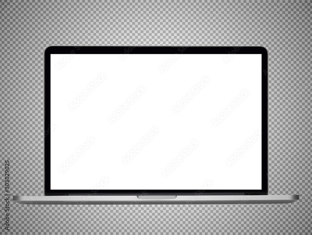 Poster laptop or notebook blank screen isolated on transparent background.