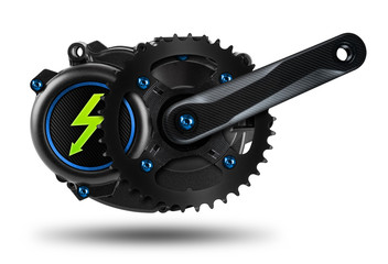 e bike or pedelec mid mount drive engine motor with blue screws carbon fibre tuning crank set and...