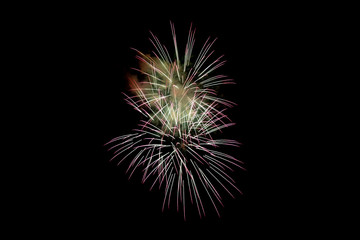 White Pink Sparkling Fireworks Background on Night Scene