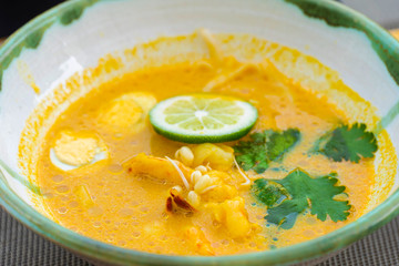 Curry noodle the traditional spicy soup of Asian food