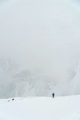 Skier skiing on top of the Caucasus mountain in Russia.