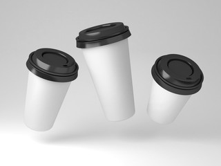  Serial image paper coffee cups for presentation logo or illustration, levitate, three