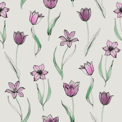 Tulips seamless watercolor pattern