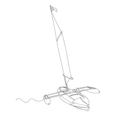 sailing boat. contour drawing. one line. sketch of the yacht