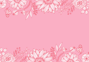 花柄の背景素材　レトロ　ポップ　手書きイラスト　ピンク