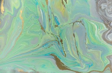 Green and gold ripple agate pattern. Ocean style beautiful background.