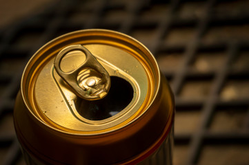 Opened can of beer viewed from above