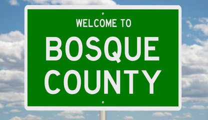 Rendering of a green 3d highway sign for Bosque County