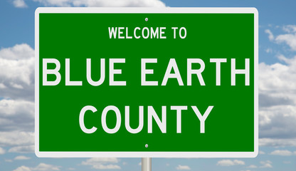 Rendering of a green 3d highway sign for Blue Earth County