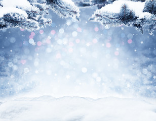 Christmas background with bokeh lights.