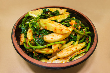 Young radish kimchi(chonggak kimchi), Korean traditional food.