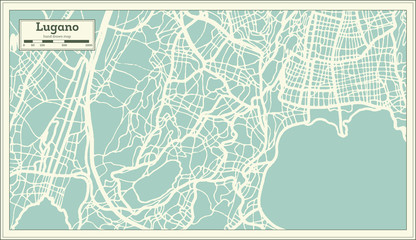 Lugano Switzerland City Map in Retro Style. Outline Map.