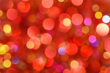 Abstract red color bokeh. Christmas background