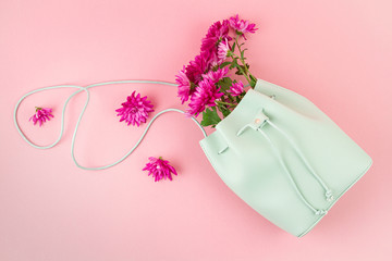 Beautiful girls bag with flowers. Female urban fashion, shopping, gfit ideas, spring and summer style