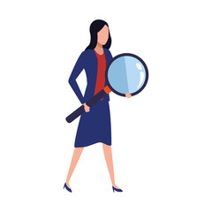 avatar businesswoman holding a big magnifying glass