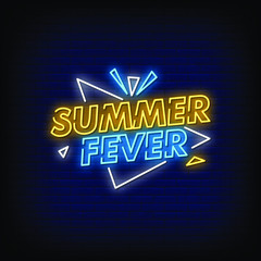 Summer Fever Neon Signs Style Text Vector