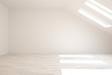Empty room in white color. Scandinavian interior design. 3D illustration