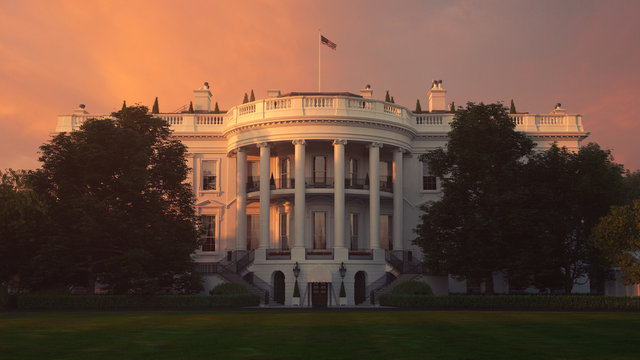 White House During Sunset 3D Rendering