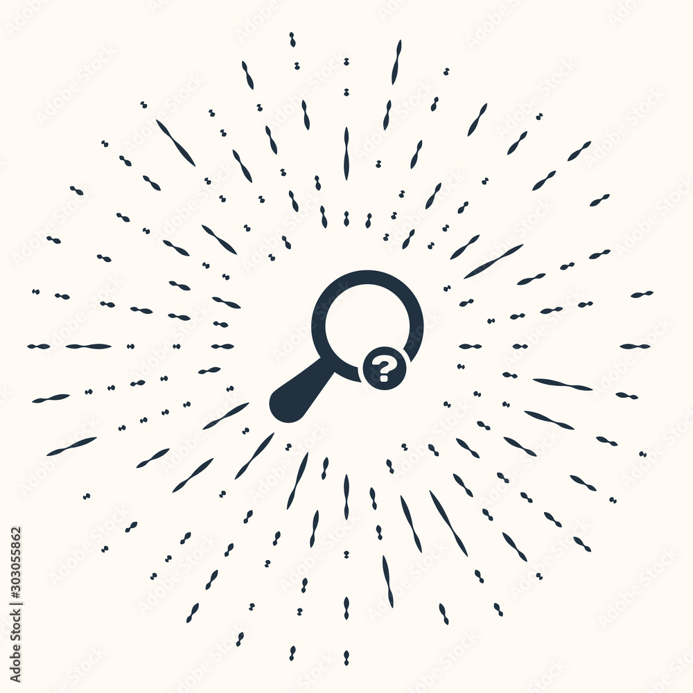 Poster grey unknown search icon isolated on beige background. magnifying glass and question mark. abstract 
