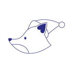 fox head with christmas hat icon, flat design