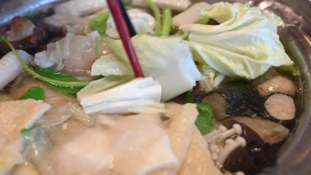 Healthy Sukiyaki on a hot pot and soup