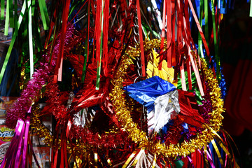 Fototapeta Colorful Christmas lanterns and decorations on display at a obraz