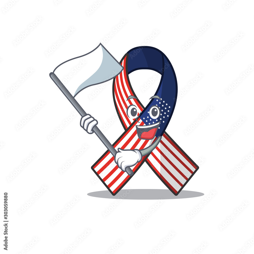 Wall mural Cartoon usa ribbon with in character bring flag