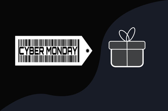 Cyber Monday sale on price tag vector background and giftbox icon