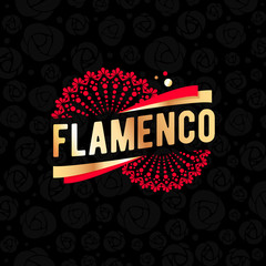 Square flamenco template with dark background, graphic elements and text. 